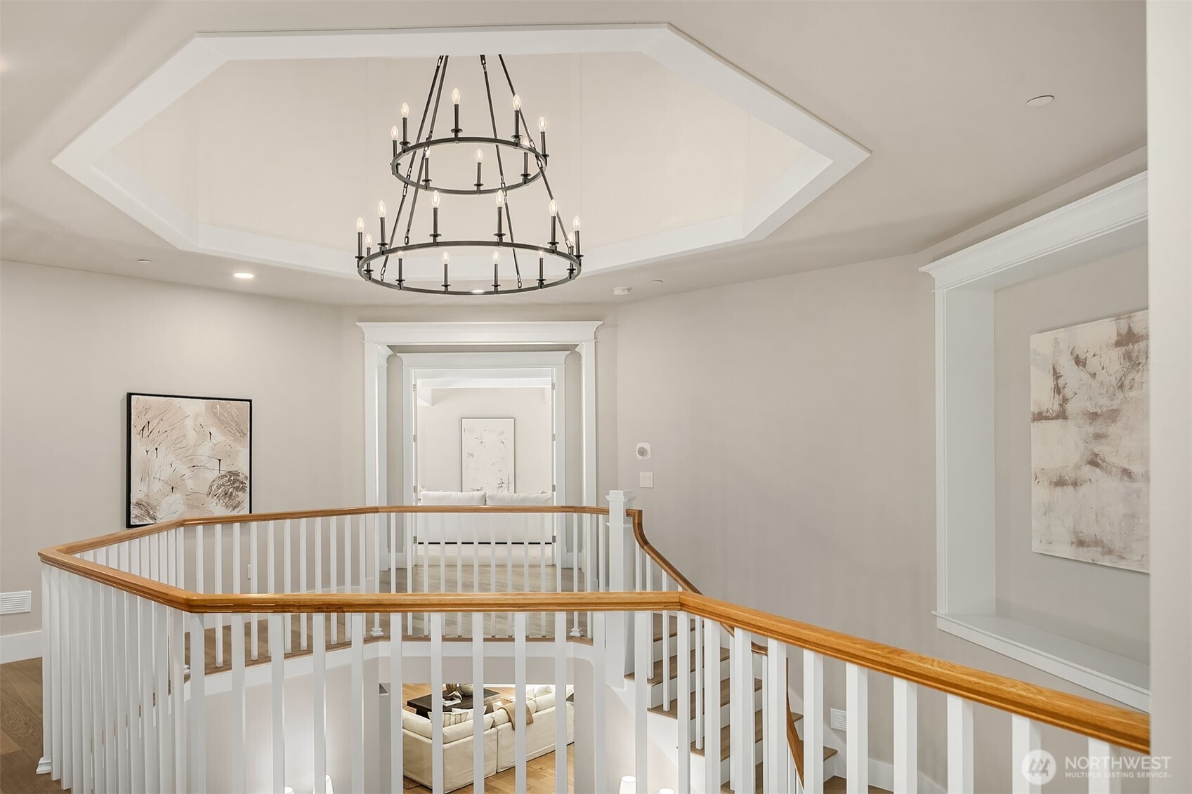 23403 Northeast Union Hill Road Redmond, WA 98053 - Photo 22 of 37 a view of staircase with railing and a chandelier