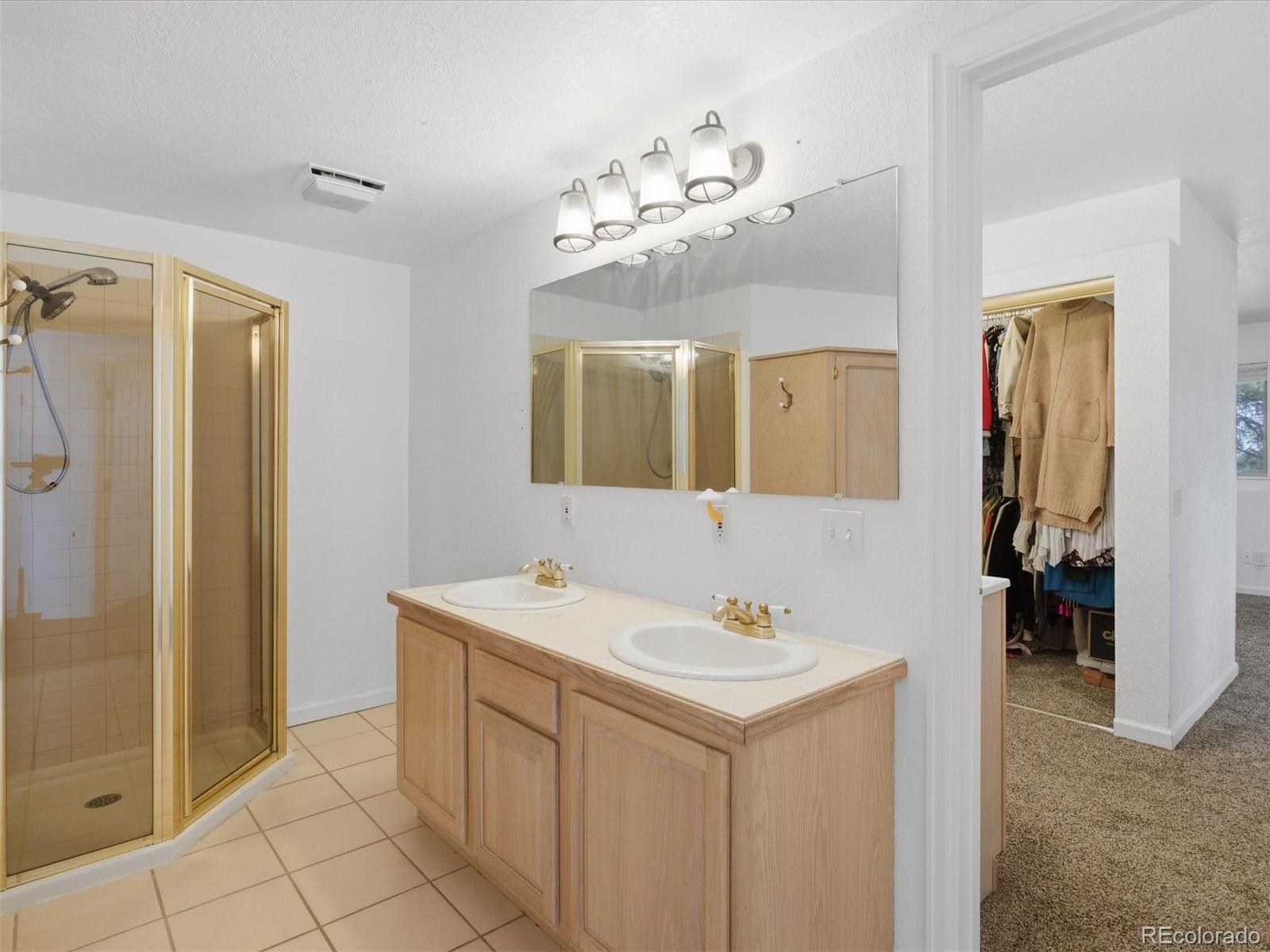 209 Pine Drive Bailey, CO 80421 - Photo 29 of 48 a spacious bathroom with a double vanity sink mirror and shower
