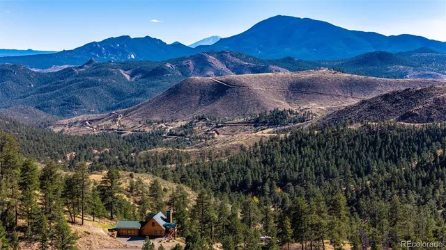 a view of a house with a mountain and a forest