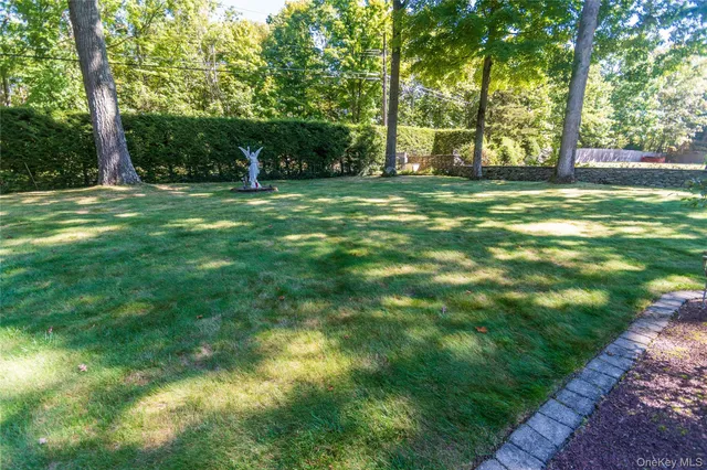 a view of a park with trees in the background