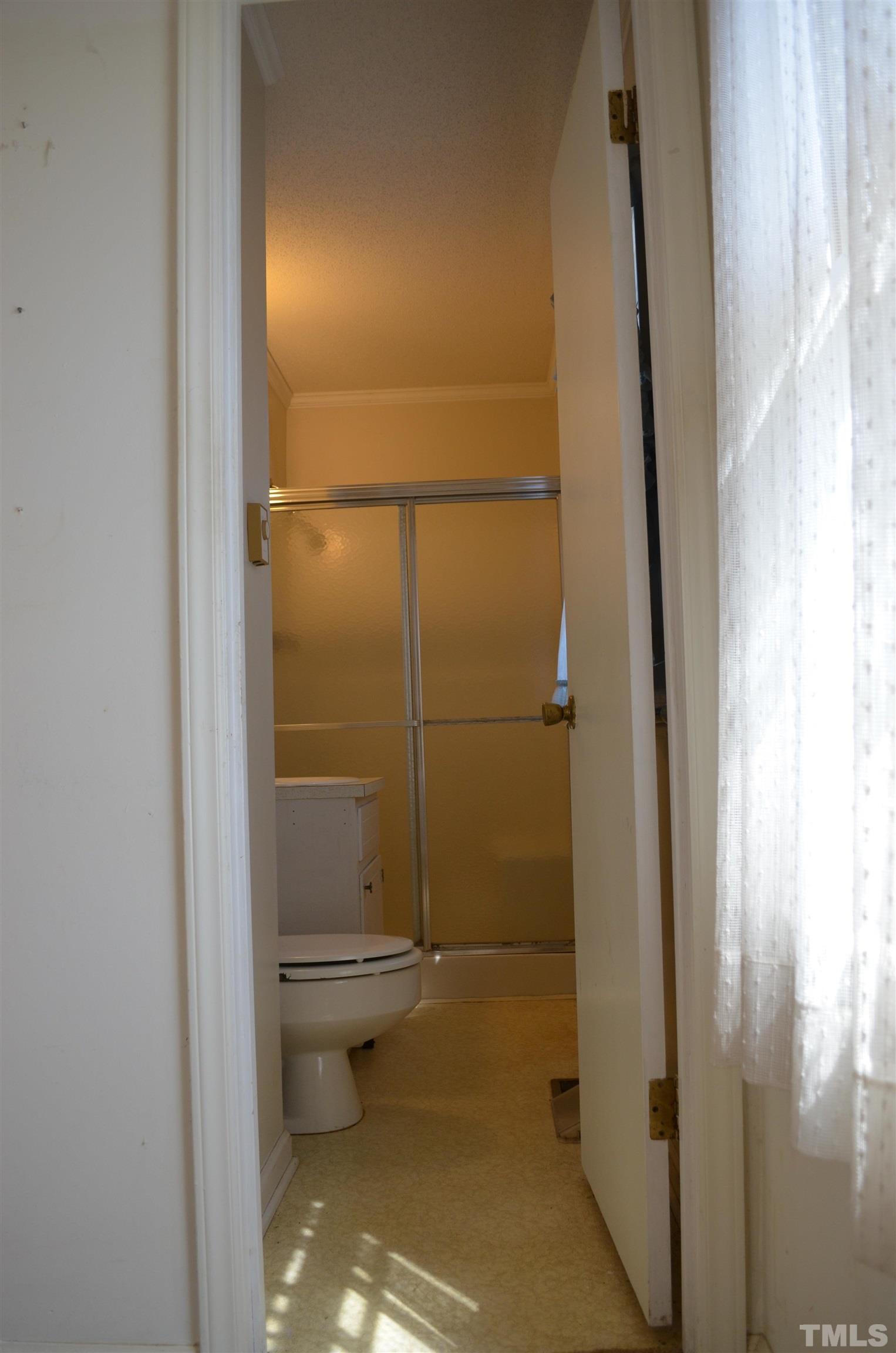 123 Joe Brown Road Bear Creek, NC 27207 - Photo 17 of 32 a bathroom with a granite countertop toilet and a shower