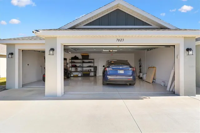 a car parked in a garage