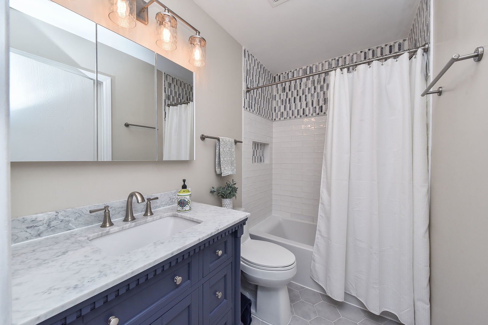 3136 Quincy Lane Aurora, IL 60504 - Photo 18 of 23 a bathroom with a granite countertop sink toilet and shower