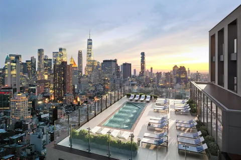 a city view with tall buildings