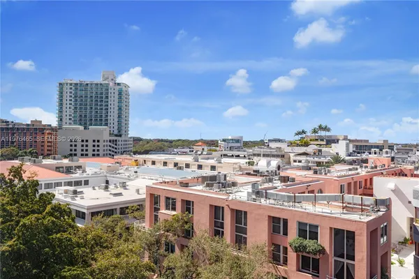 a city view with tall buildings