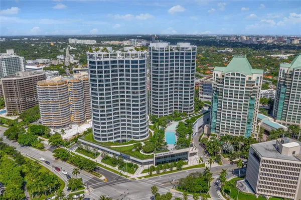 a view of a city with tall buildings