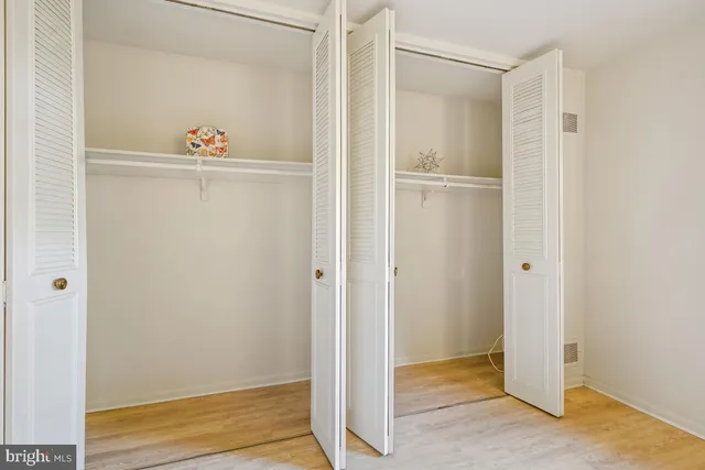a view of walk in closet with empty racks