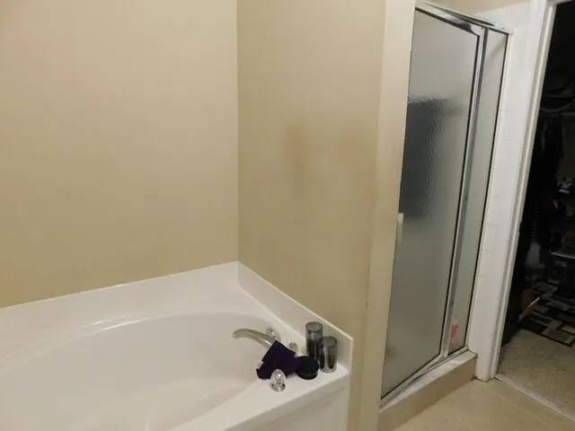 a bathroom with a bathtub