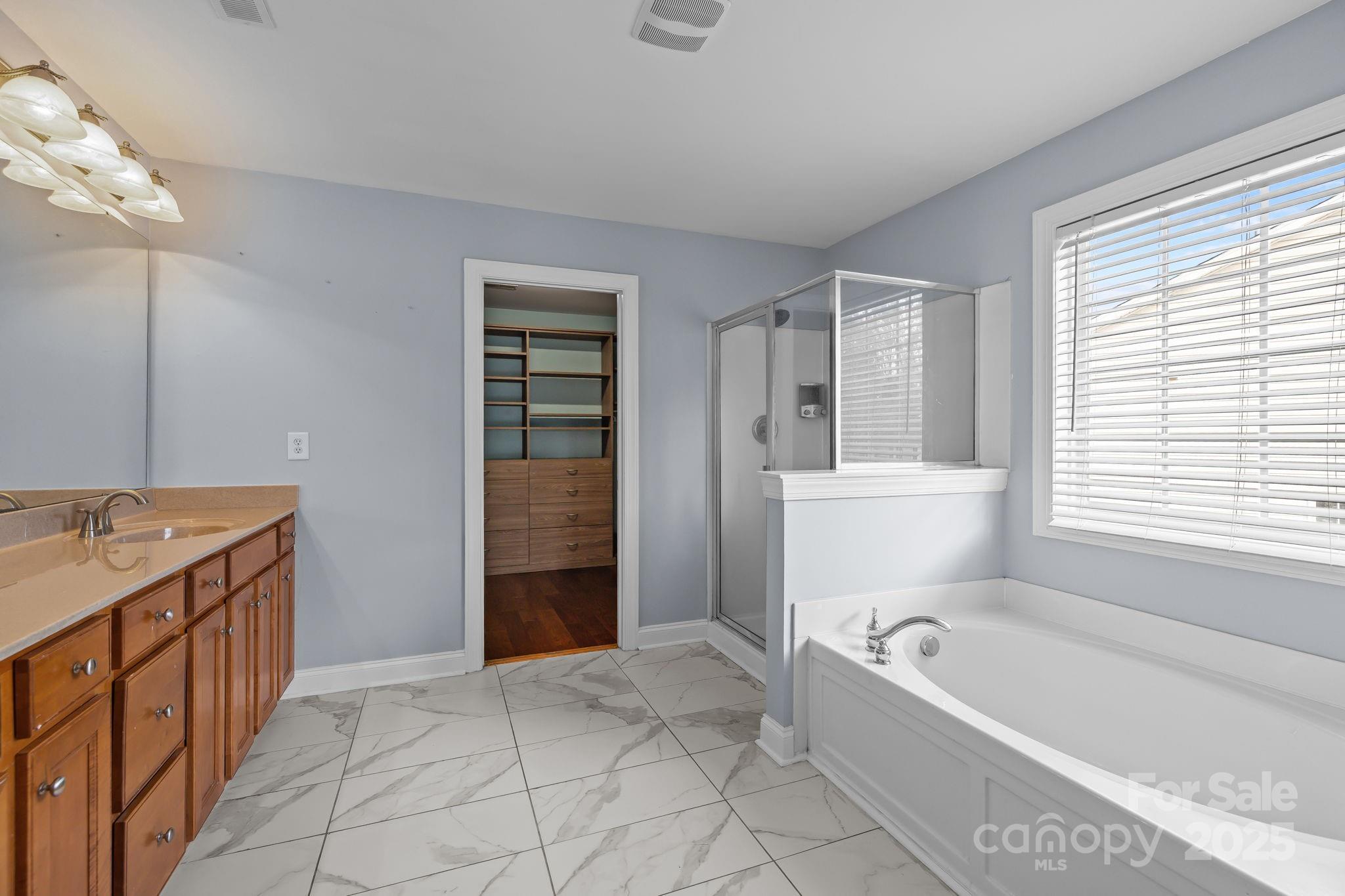 4424 Sunset Rose Drive Fort Mill, SC 29708 - Photo 24 of 47 a bathroom with a tub a sink and a large mirror