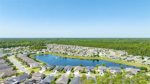 a view of a lake with a houses