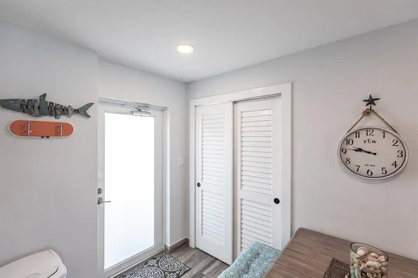 a view of a hallway with elevator