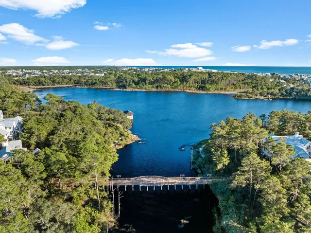a view of a lake with a city