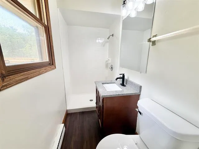 a bathroom with a sink a toilet and a mirror