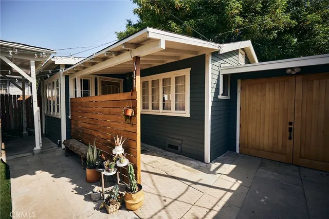 a front view of a house with patio