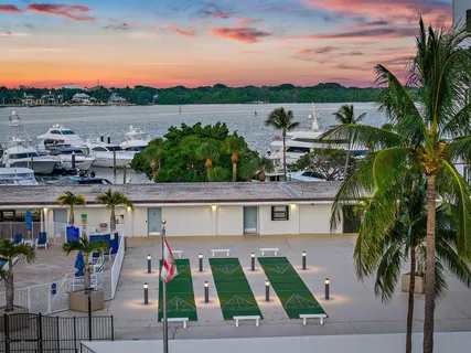 a view of a lake with a city