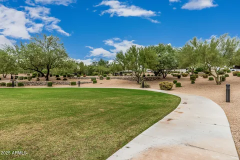 a view of a garden with an outdoor space