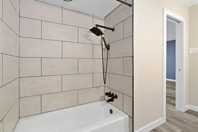 a bathroom with a bathtub