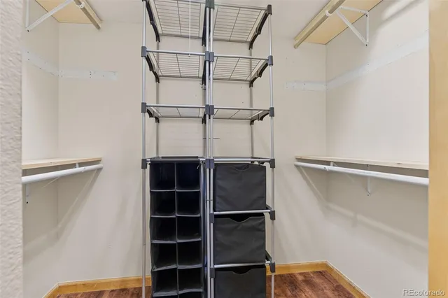 a view of walk in closet with empty racks