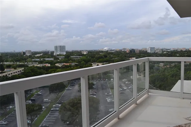 a view of a balcony with city view