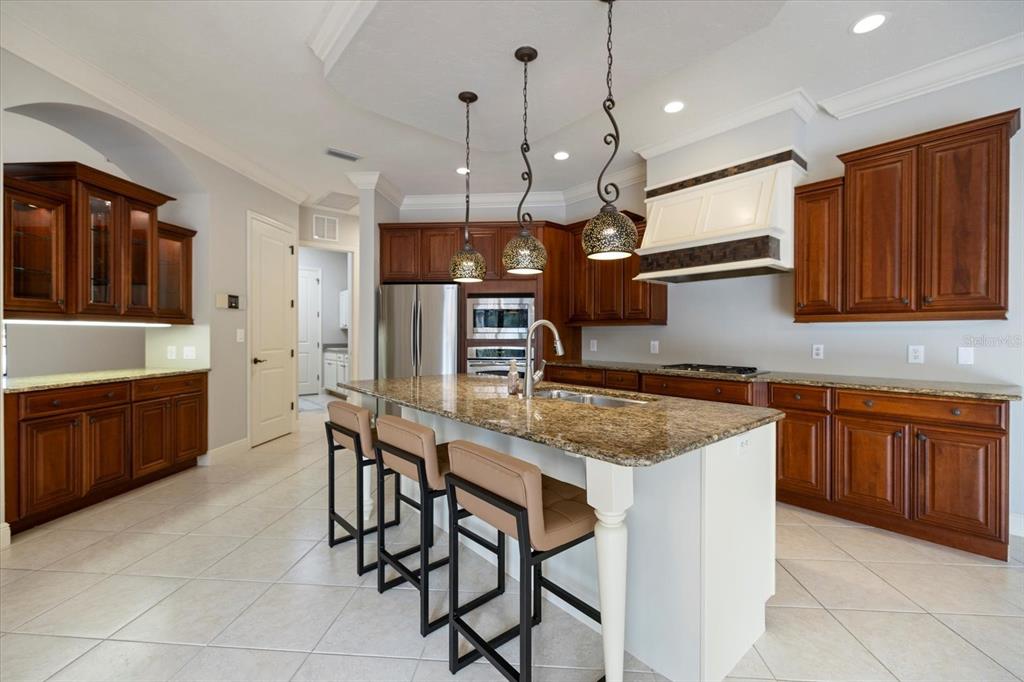 616 Crane Prairie Way Osprey, FL 34229 - Photo 9 of 54 a kitchen with stainless steel appliances granite countertop wooden cabinets a sink and a refrigerator