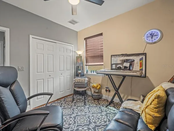 a view of a garage with furniture