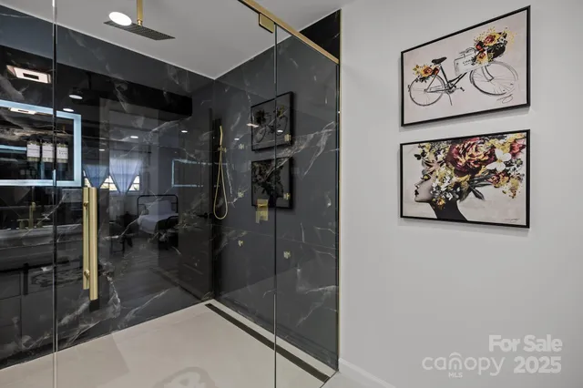 a hallway with painting on wall and wall paintings