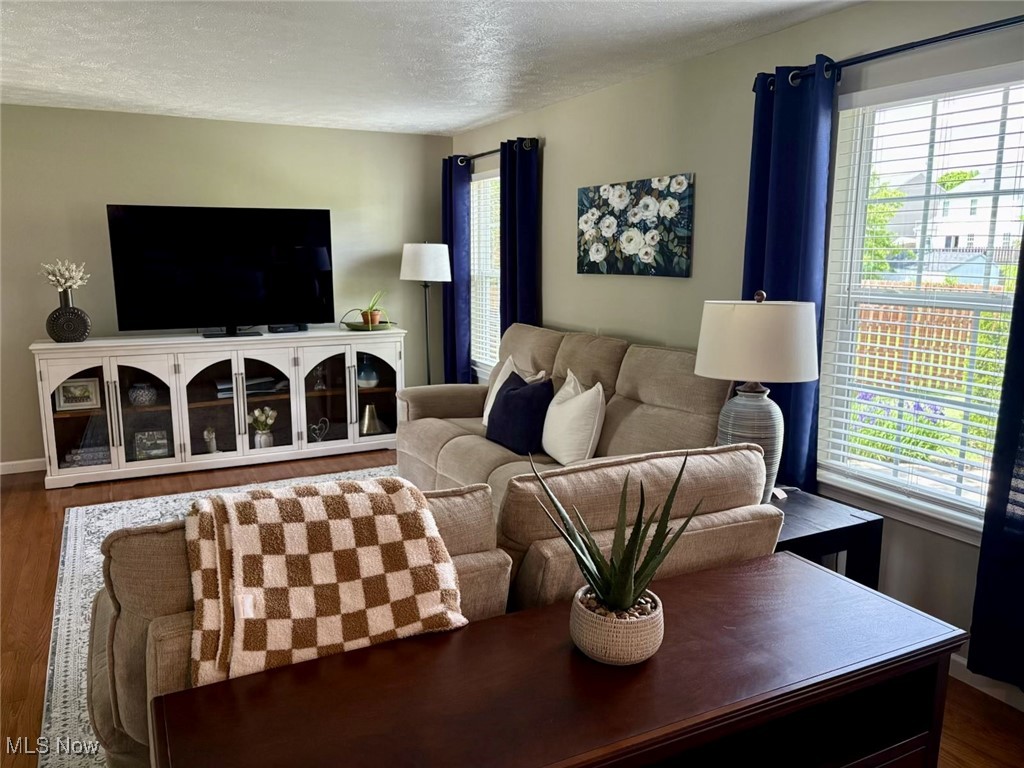 4156 Whitestone Road Kent, OH 44240 - Photo 11 of 28 Living room featuring wood finished floors, plenty of natural light, and a textured ceiling