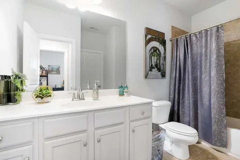 a bathroom with a sink a toilet and a mirror