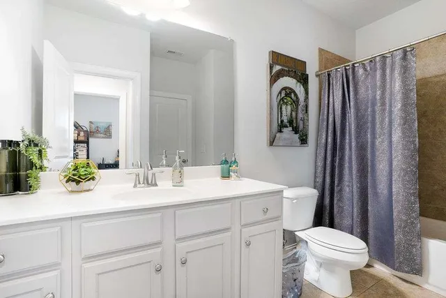a bathroom with a sink a toilet and a mirror