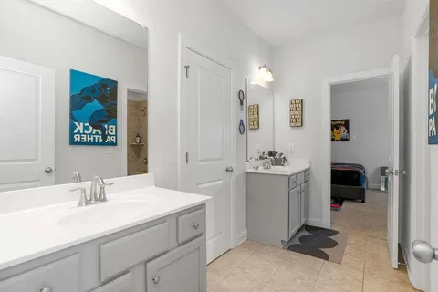 a bathroom with a sink double vanity