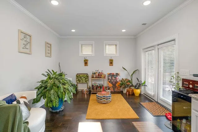 a living room with furniture potted plant and a flat screen tv