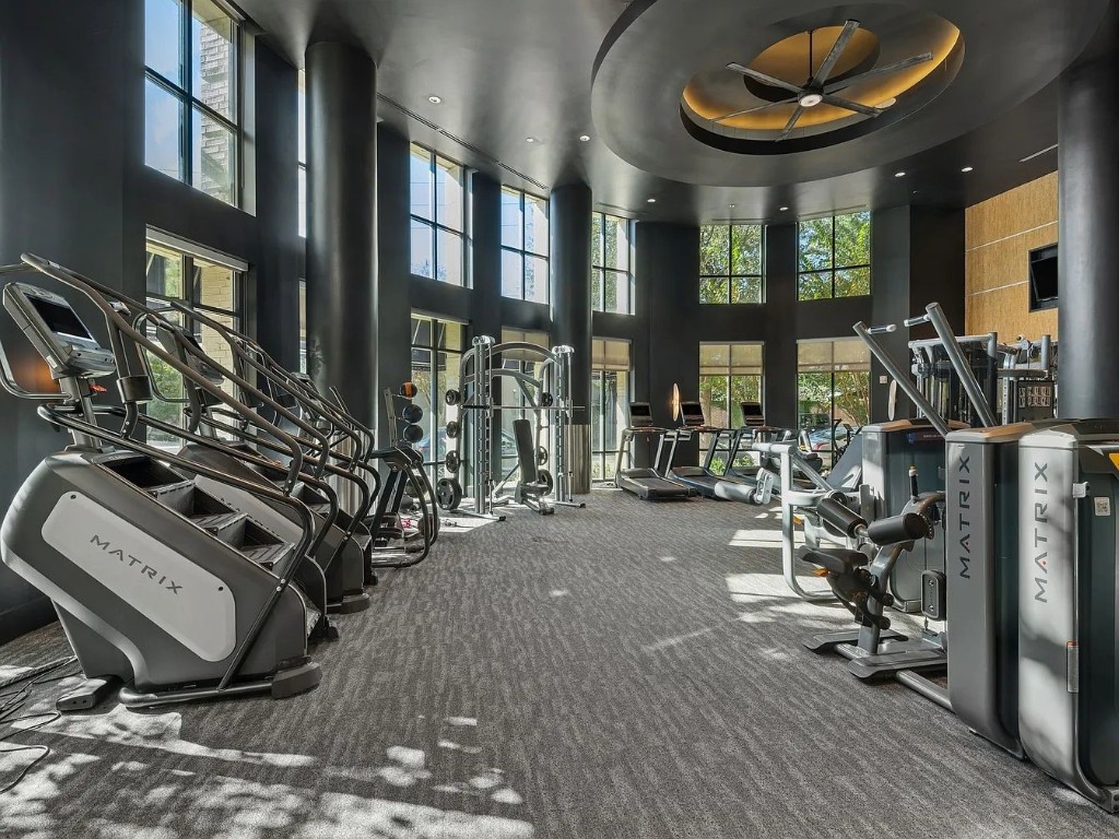 a view of a room with gym equipment