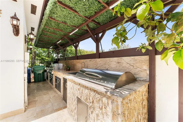 an aerial view of a house with a garden view