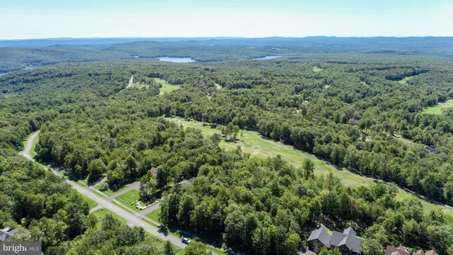 an aerial view of a houses with a lush green hillside