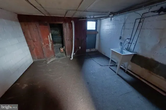 a view of a room with a garage
