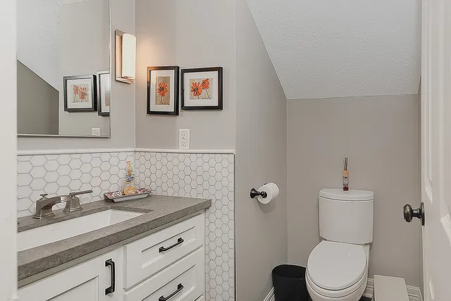 a bathroom with a toilet a sink and mirror