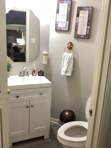 a bathroom with a toilet a sink and mirror
