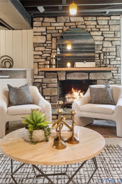 8678 Fieldcrest Road Richmond, VA 23235 - Photo 32 of 52 Detail of the stack stone fireplace hearth and sur