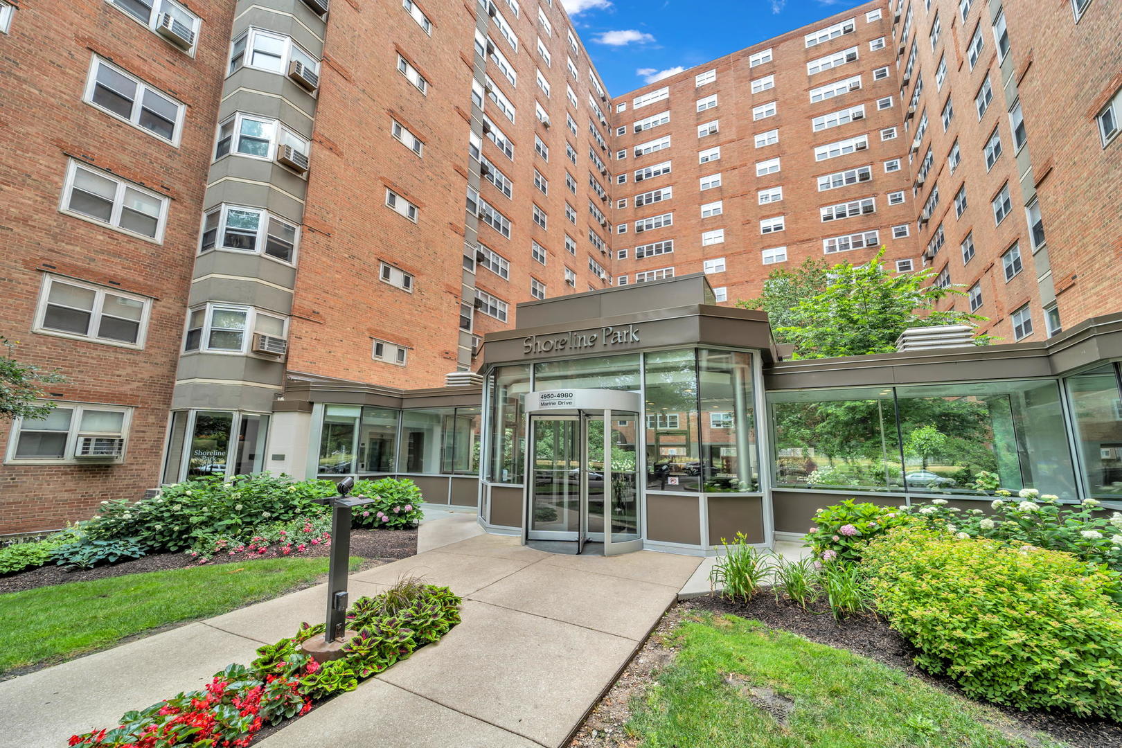 a view of a building with garden