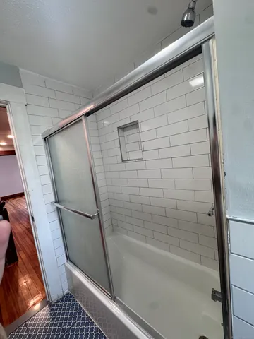 a bathroom with a shower
