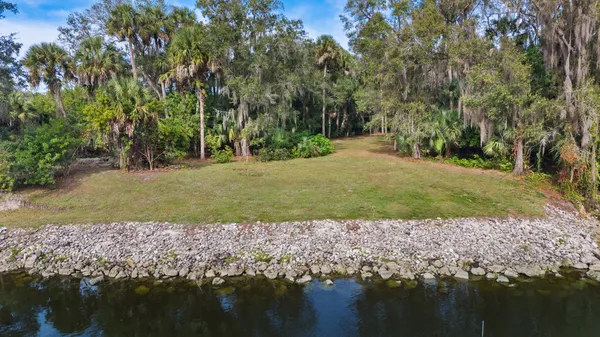 a view of a garden with an outdoor space