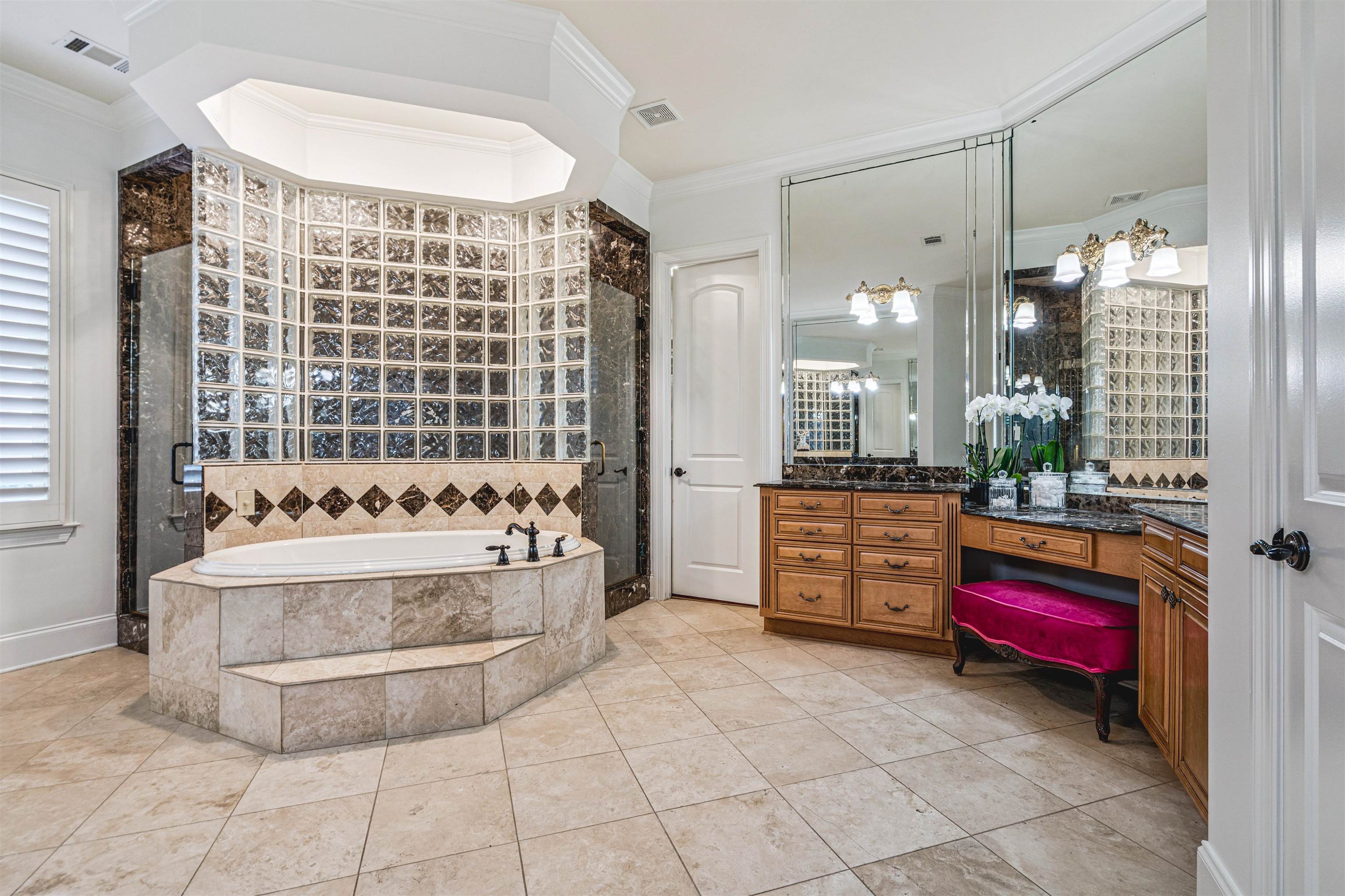 3084 Devonshire Way Germantown, TN 38139 - Photo 11 of 40 Full bathroom with vanity, crown molding, a stall shower, and a garden tub
