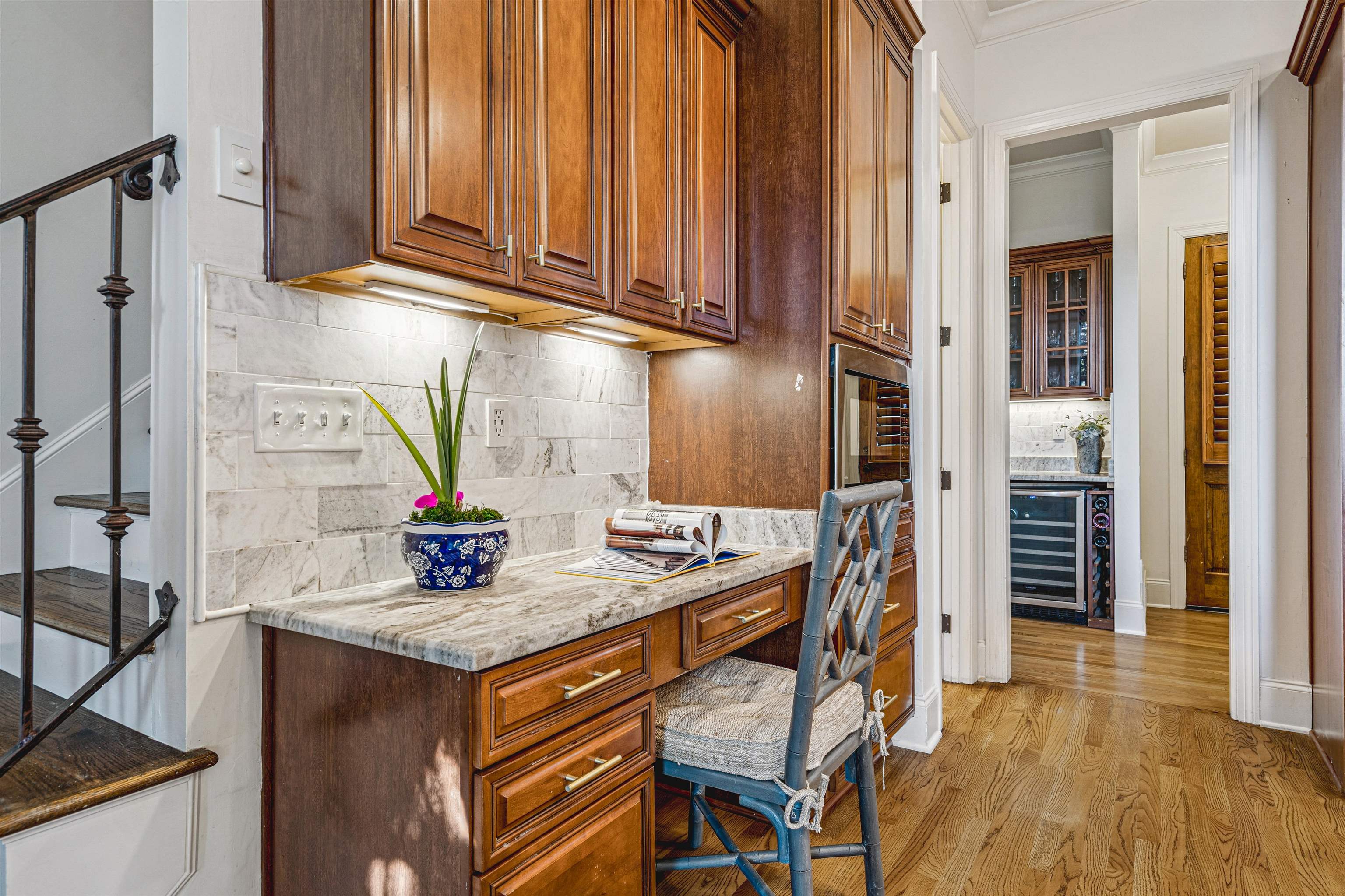 3084 Devonshire Way Germantown, TN 38139 - Photo 19 of 40 Home office featuring light wood-style floors, crown molding, and wine cooler