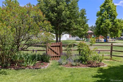 a view of a garden with a bench