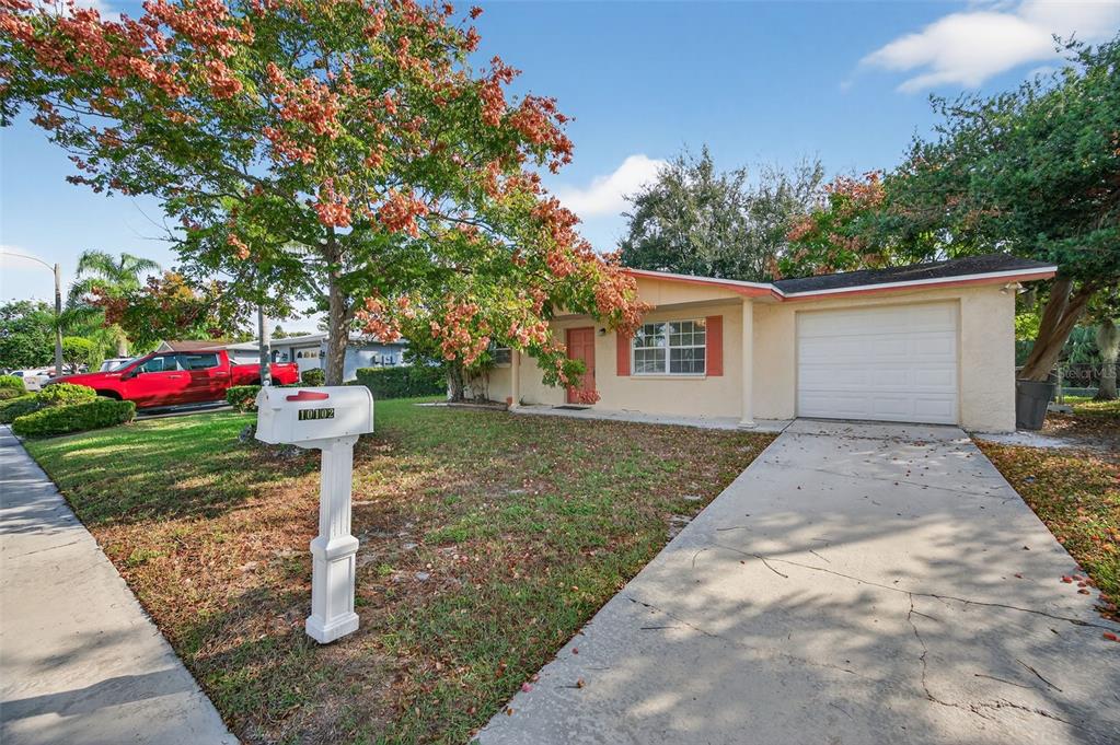 10102 Glen Moor Lane Port Richey, FL 34668 - Photo 3 of 49 a front view of a house with a yard and trees