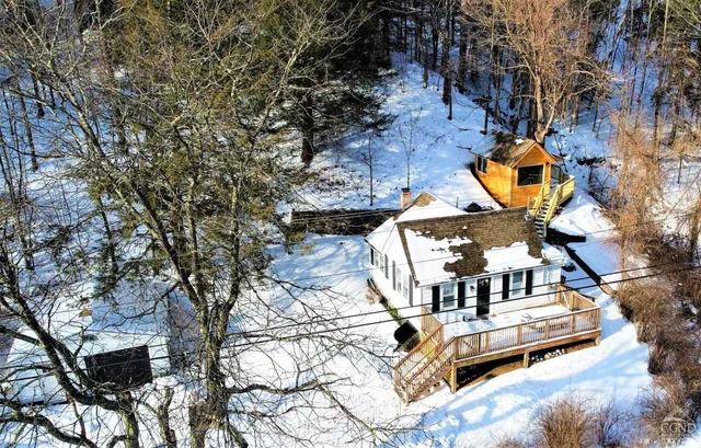 a view of a lake with a mountain in the background