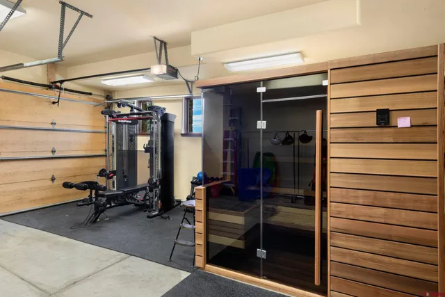 a view of gym equipment and window