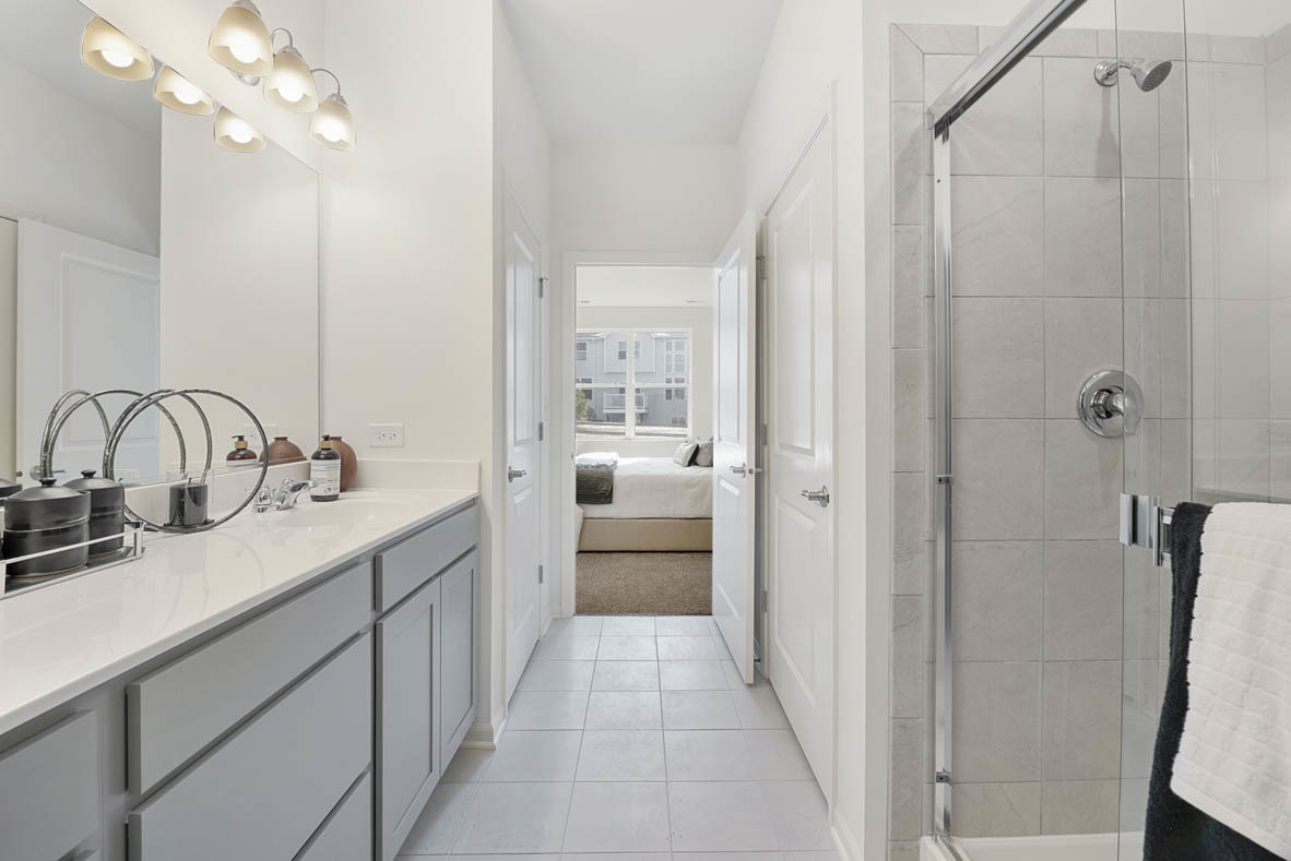 303 Ridley Street North Aurora, IL 60542 - Photo 11 of 36 a en suite bathroom with a sink a mirror a vanity and shower