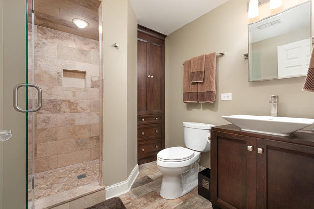 1731 Elyse Lane Naperville, IL 60565 - Photo 27 of 34 a bathroom with a sink a toilet and shower