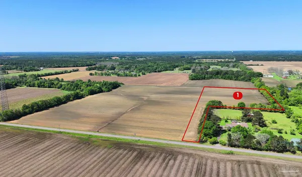 an aerial view of a house with a garden